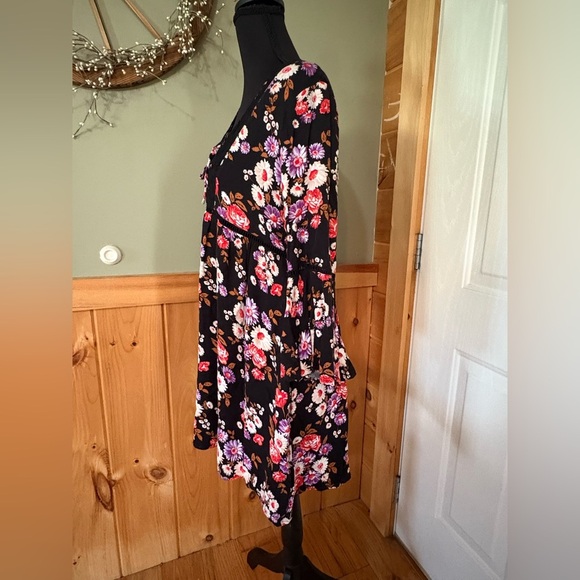 Forever 21 Pink and Red Plunge Sundress with Bishop Sleeves & Lacey back NWOT - Picture 3 of 7